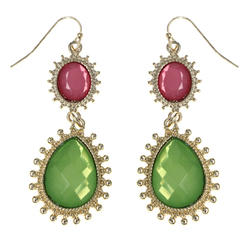 MI AMORE Faceted Dangle-Earrings With Bead Accents Green & Pink Colored #MQE073