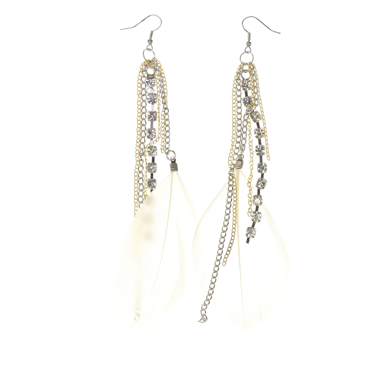 MI AMORE Feather Dangle-Earrings With Crystal Accents White & Silver-Tone Colored #5034