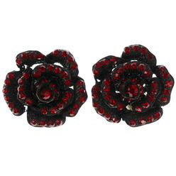 MI AMORE Rose Stud-Earrings With Crystal Accents Red & Black Colored #4983