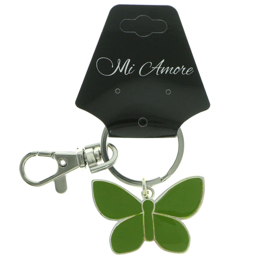 MI AMORE Green Enameled Butterfly Split-Ring Key Chain With Silver Tone Lobster Clasp
