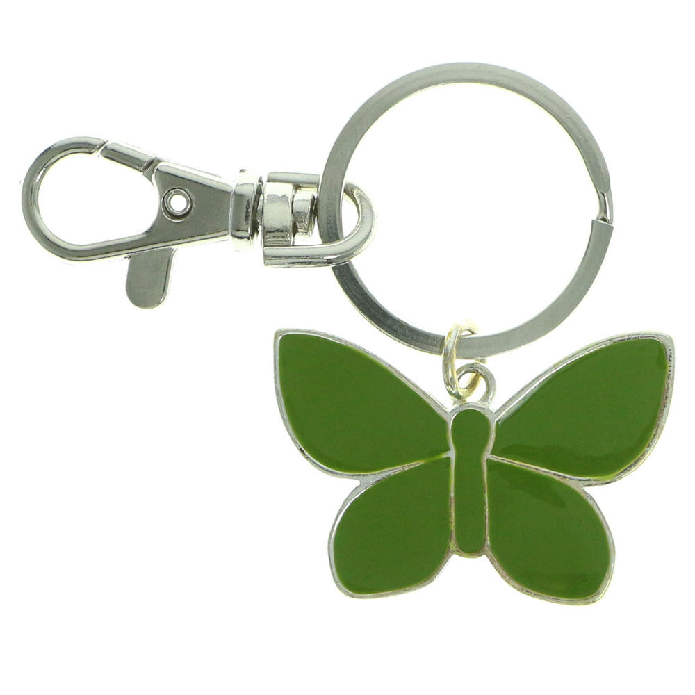 MI AMORE Green Enameled Butterfly Split-Ring Key Chain With Silver Tone Lobster Clasp