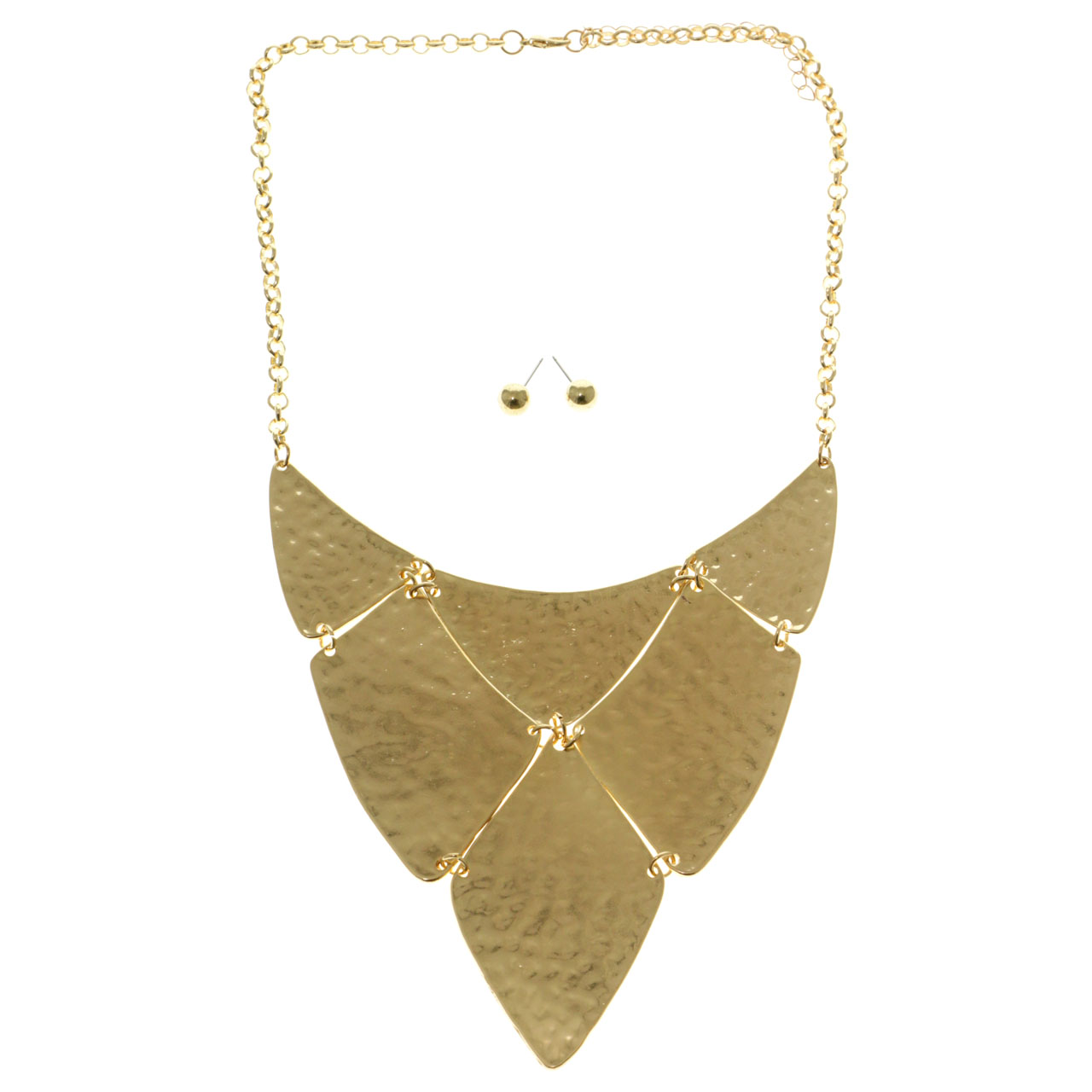 Mi Amore Gold-Tone Statement Necklace With Beaten Metal Bib Design; Includes Post Earrings TMN1004