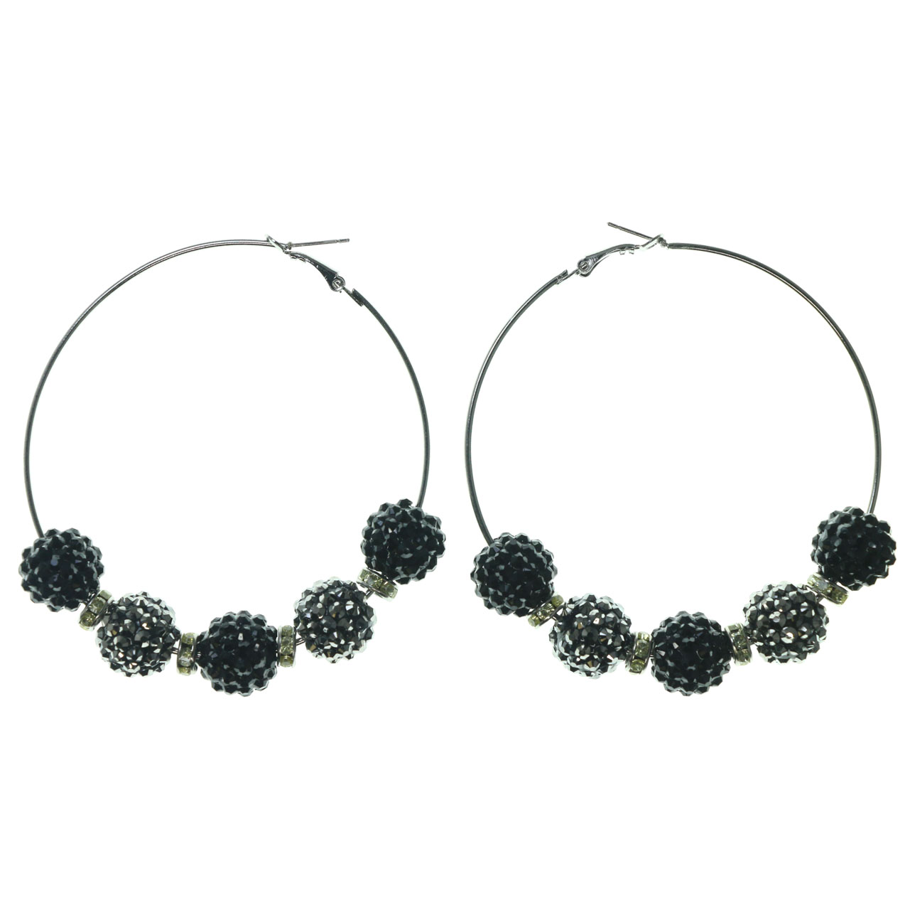 MI AMORE Large Hoop Earrings Various Style Ball Black & White Crystal Accents