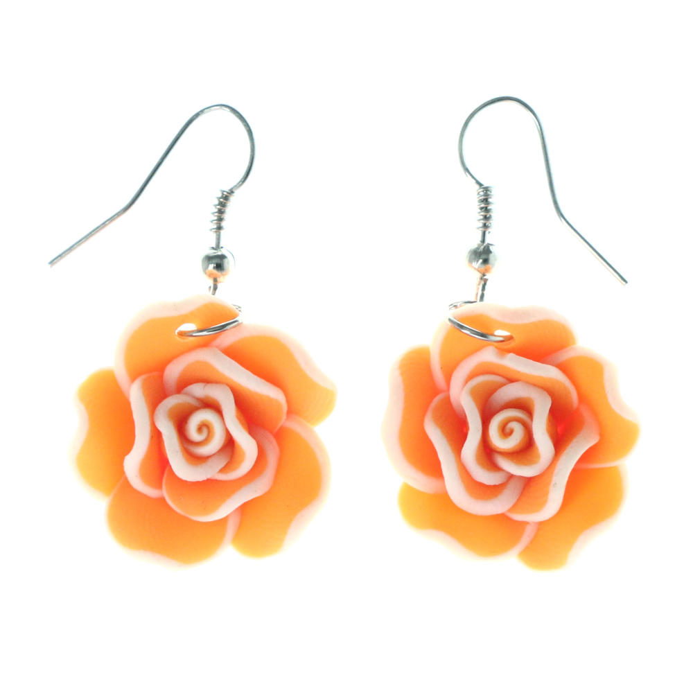 MI AMORE Flower Dangle-Earrings Orange & White Colored #LQE4057