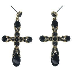 MI AMORE Crystal Accented Black & Gold-Tone Cross Shaped Dangle Earrings For Women