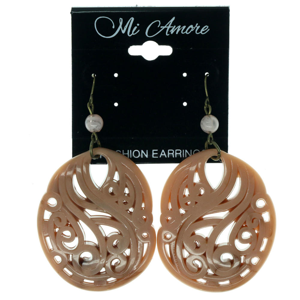 MI AMORE Beige Colored French Hook Dangle Earrings With Ornate Cut-Out Design TME470