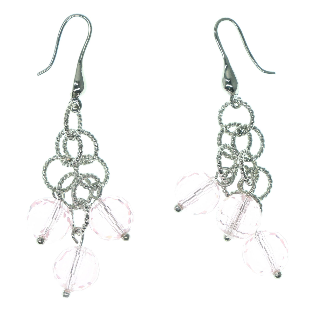 MI AMORE Silver-Tone French Hook Dangle Earrings Pink Faceted Accents For Women TME321