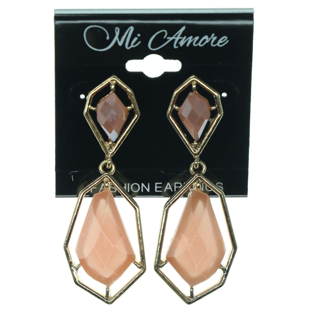 MI AMORE Gold-Tone Dangle Earrings Peach Faceted Accents For Women TME303