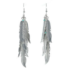MI AMORE Dangle Earrings With Feather Shaped Accents Silver-Tone