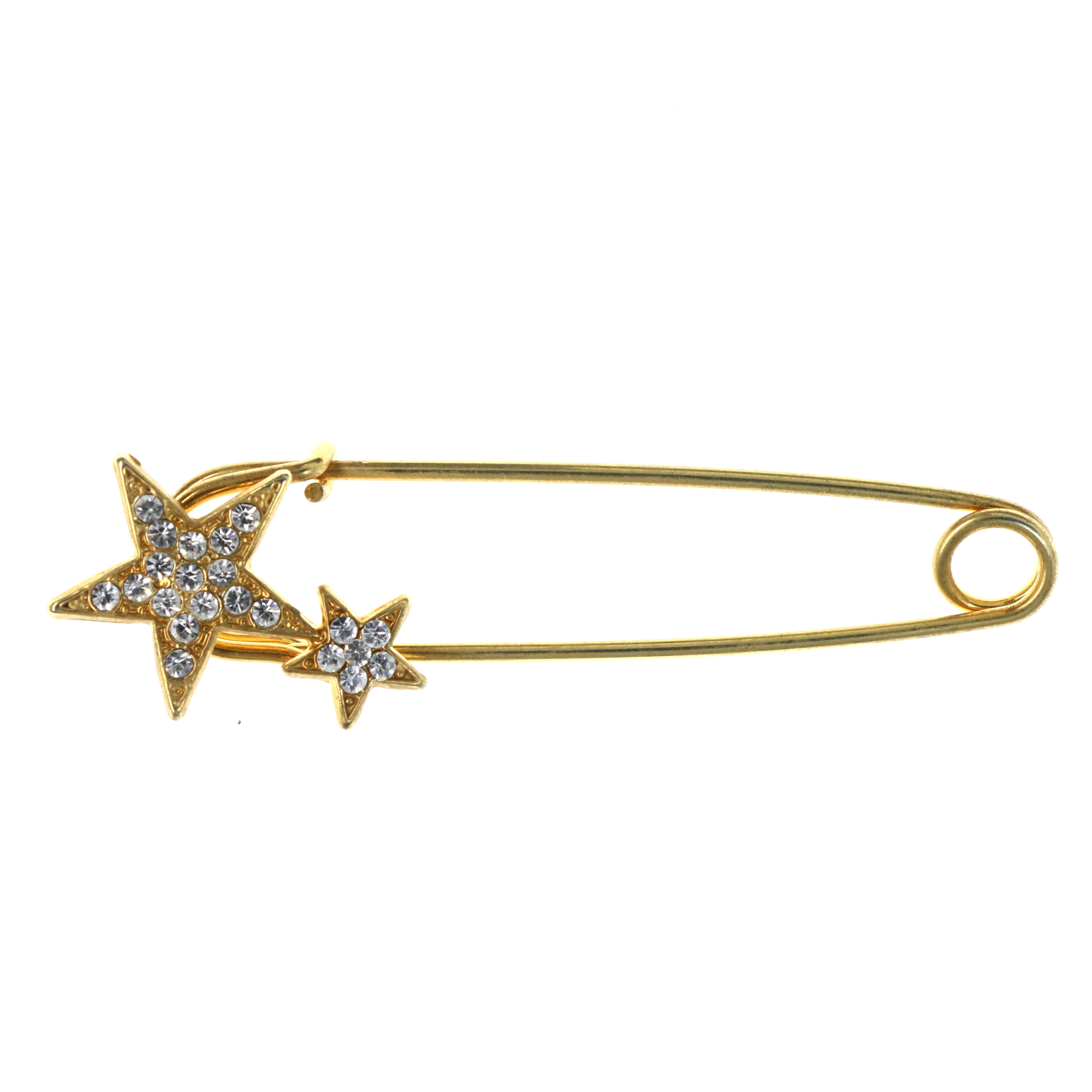 MI AMORE Saftey Pin Star Brooch-Pin With Crystal Accents Gold-Tone & Silver-Tone Colored #LQP1279