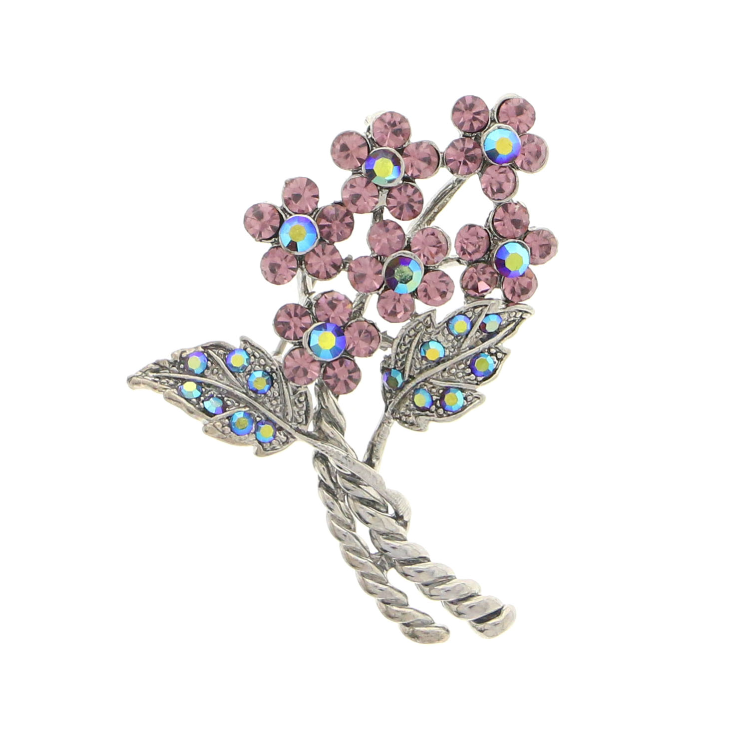 MI AMORE Flowers Brooch-Pin With Crystal Accents Silver-Tone & Multi Colored #LQP1163