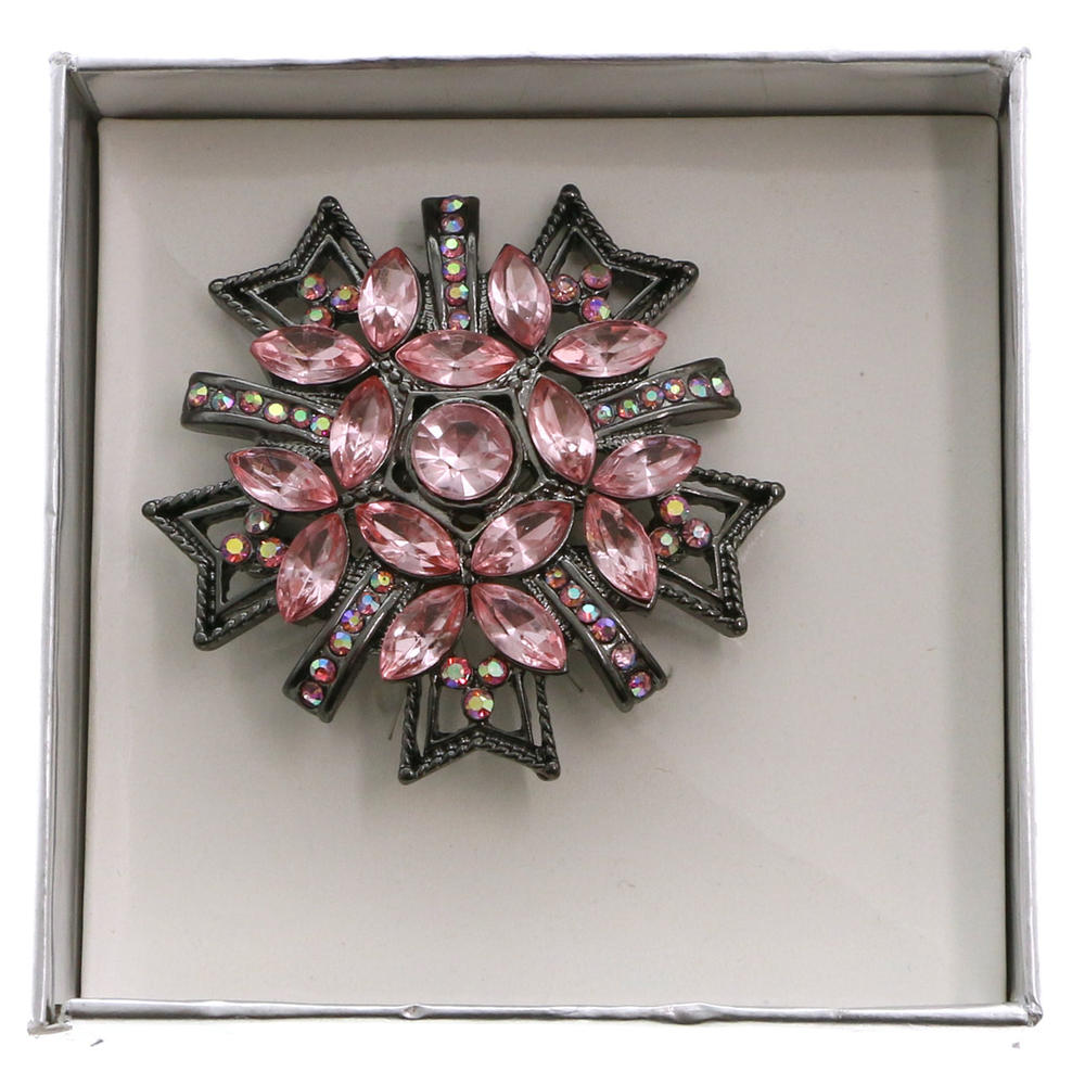 Mi Amore Faceted Flower Brooch-Pin Gray/Pink Colored Gems