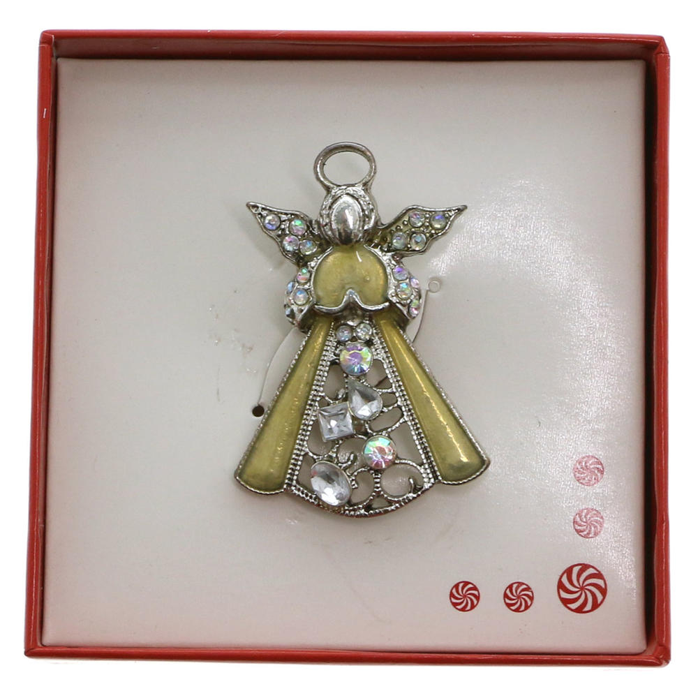 Mi Amore Christmas Enamel Accented Angel Boxed Brooch-Pin Silver-Tone/White