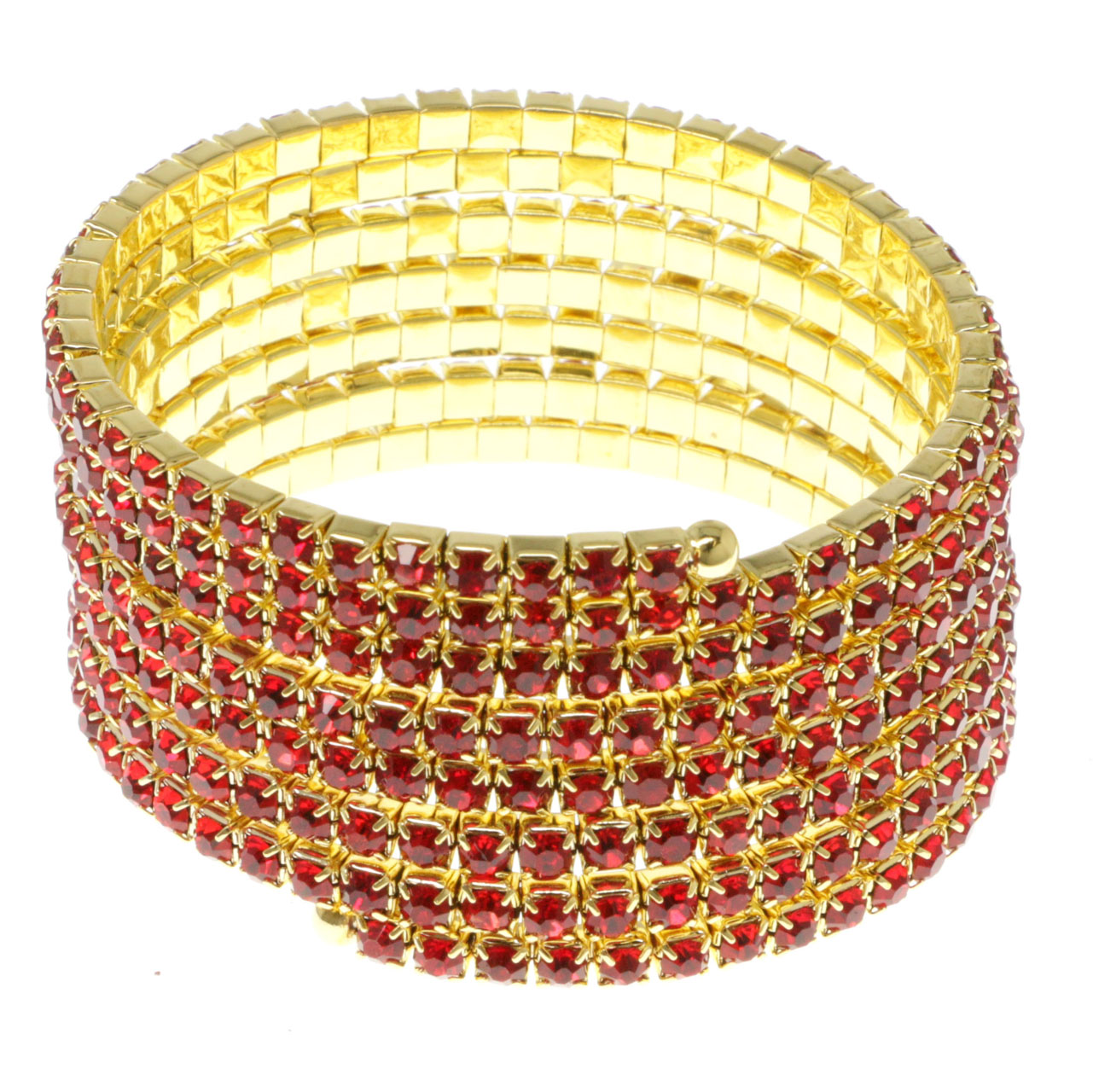 Mi Amore Seven strand gold-tone coil bracelet with red rhinestone accents 70B6046C-RED