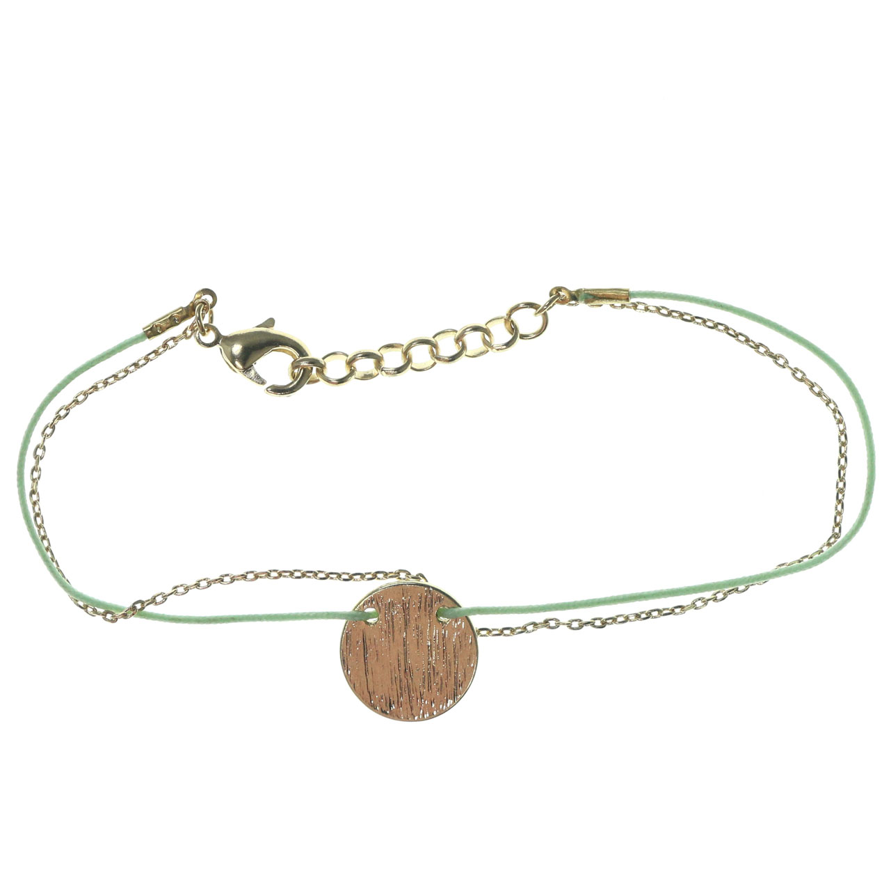 MI AMORE Thin, Light Green String Bracelet With Gold-Tone Disc