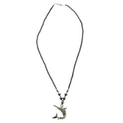 Mi Amore Beaded Hematite Necklace With Silver-Tone Sword Fish Charm HN014
