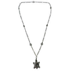 Mi Amore Turtle Charm Hematite Necklace With Heart Shaped Accents HN08