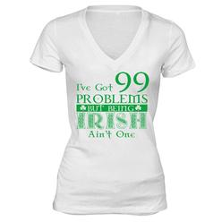 XtraFly Apparel Women's 99 Problems Shamrock St. Patrick's Irish V-neck Short Sleeve T-shirt