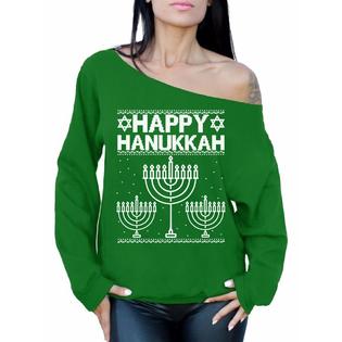Awkward Styles Happy Hanukkah Off The Shoulder Sweatshirt Sweater Jewish Menorah Ugly Christmas Sweater For Women Xmas Off