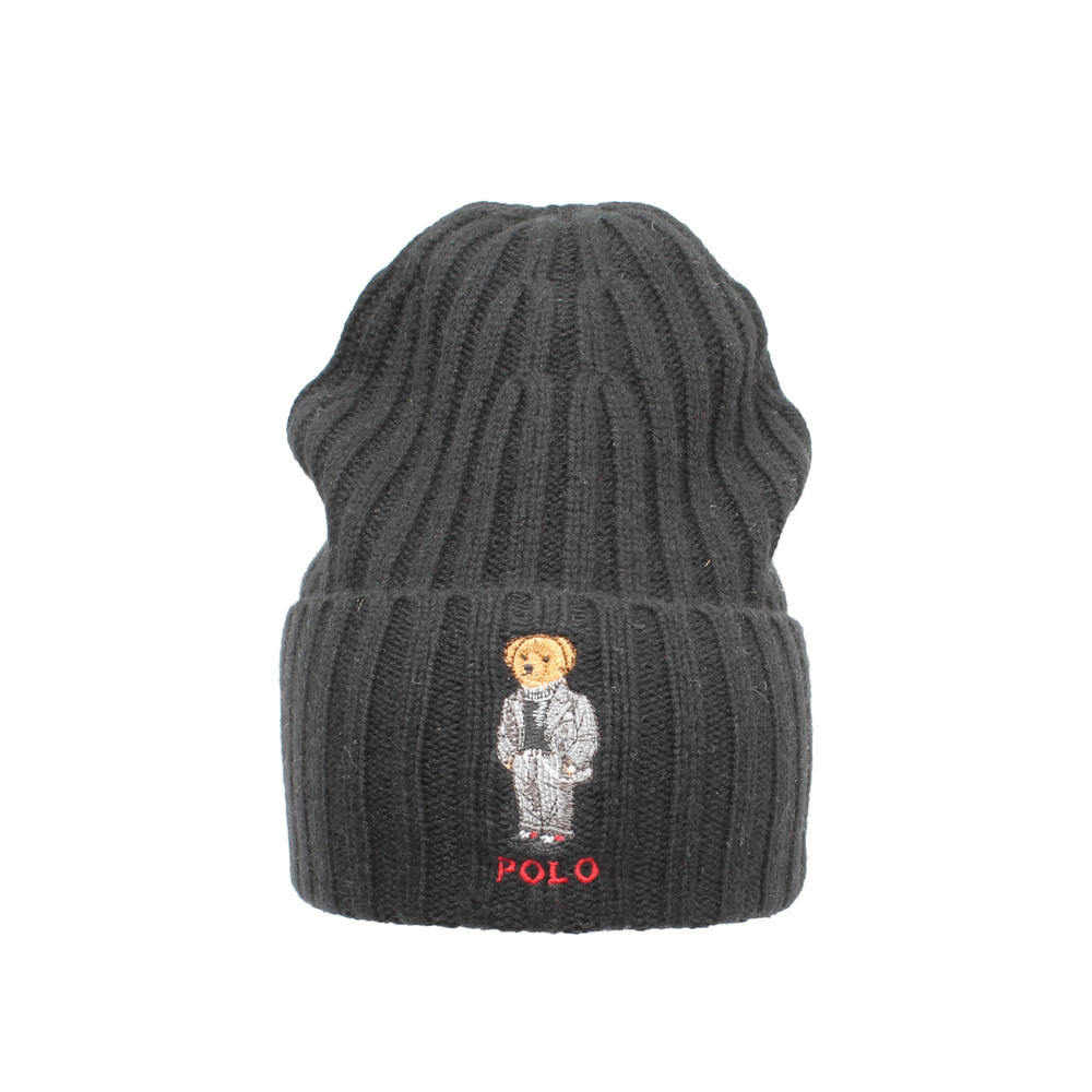 Mazel Fashion Inc Polo Ralph Lauren Polo Bear Chalk-Stripe Black Knit Cuffed Hat PC0355-001
