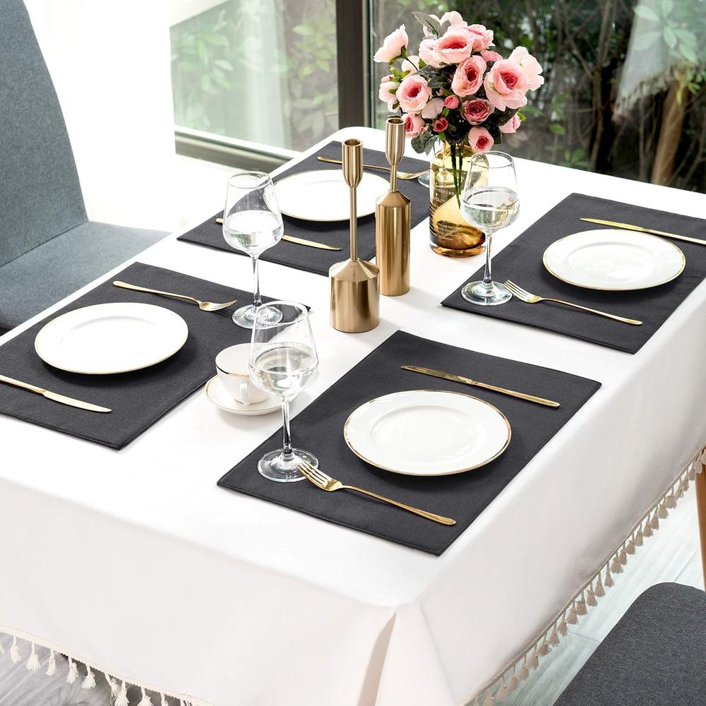 Subrtex 4PCS Linen Placemats for Dinning Room Slubbed Woven Non-Slip Insulation Square Washable Table Mats