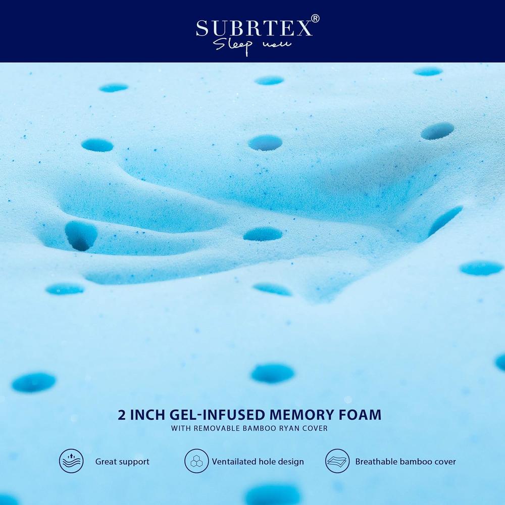 Subrtex 2 Inch Organic Gel Infused Mattress Topper Memory Foam Bedding Topper for High Density with Ventilated Cooling Design