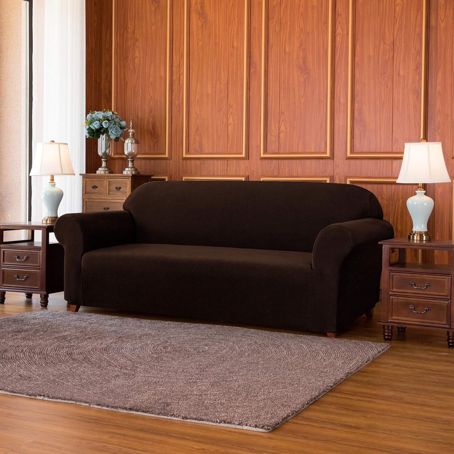 Subrtex 1Piece Plaid Jacquard Stretch Sofa Slipcovers 2 Seater Cushion