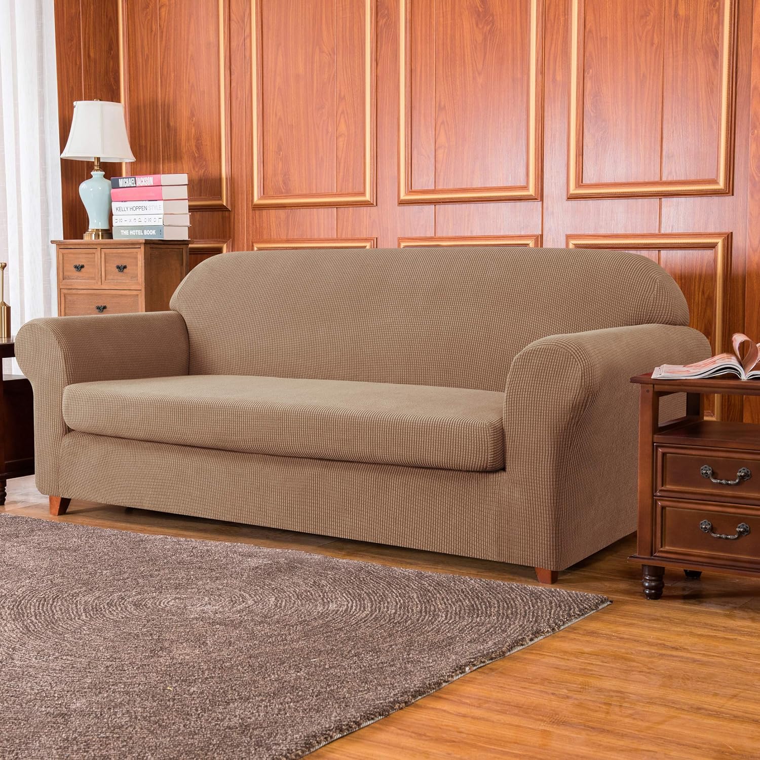 Subrtex 2Piece Plaid Jacquard High Stretch Loveseat Slipcover