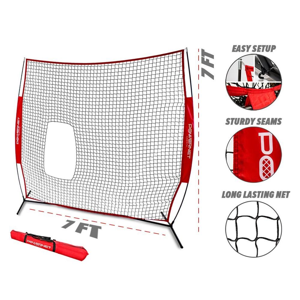 PowerNet 7x7 ft Pitch-Thru Pitching or Batting Screen for Softball with Carry Case (1090)