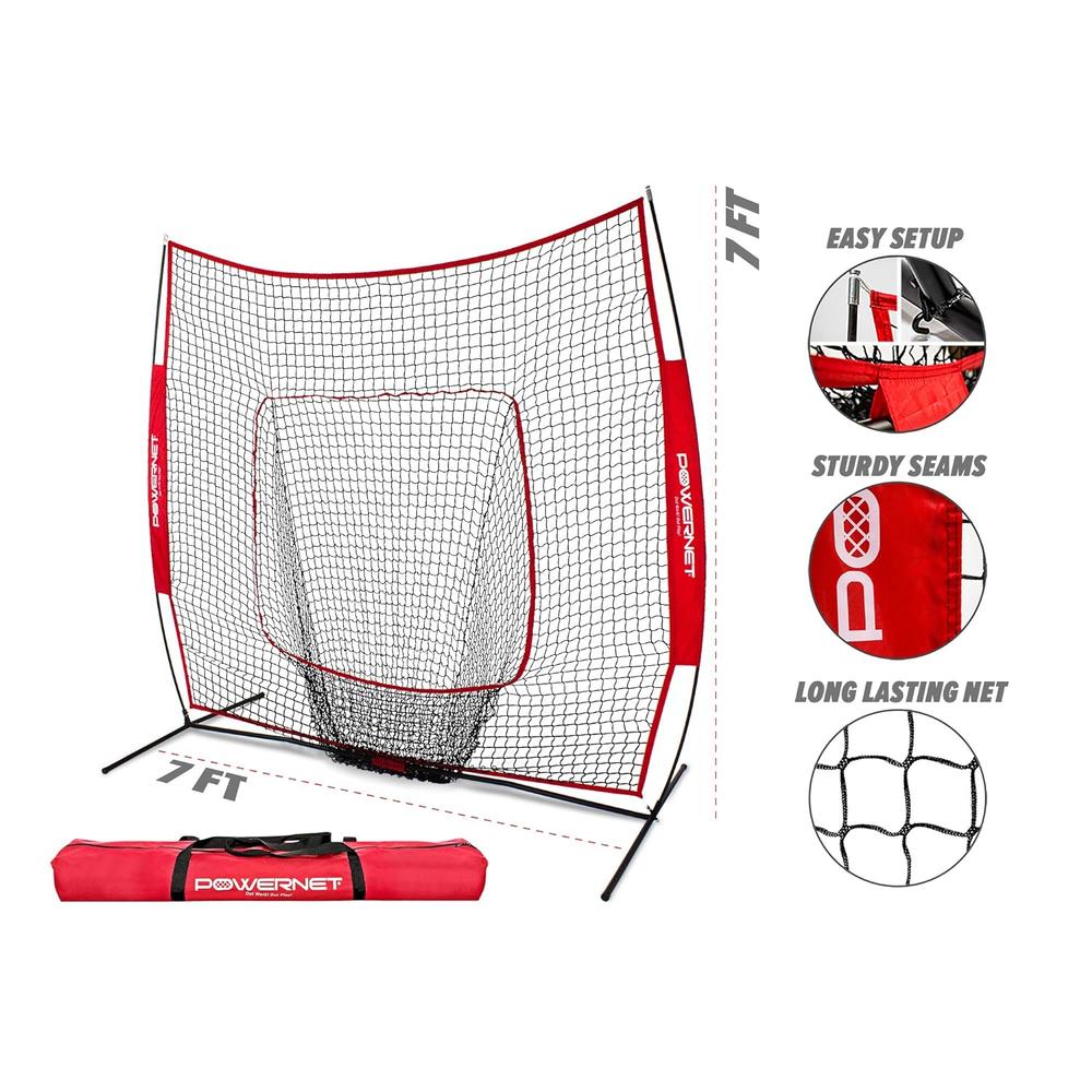 PowerNet Baseball and Softball Practice Net 7 x 7 with Bow Frame & Carry Bag (1001)