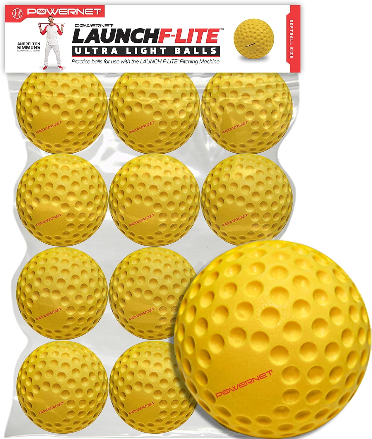 PowerNet 12-Pack Dimpled Practice Ultra-Light Softballs for the Launch F-Lite Pitching Machine
