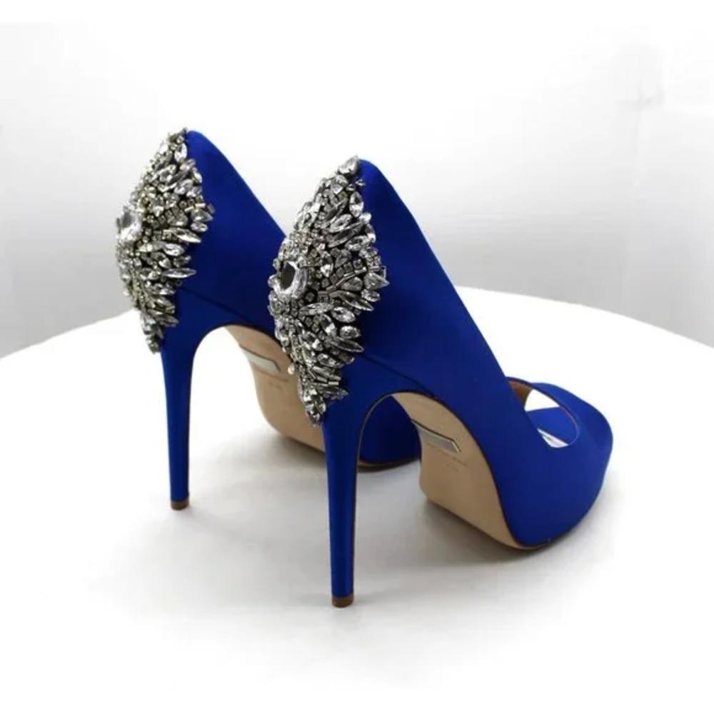 Badgley Mischka Kiara Embellished Peep-Toe Evening Pumps Women's Shoes
