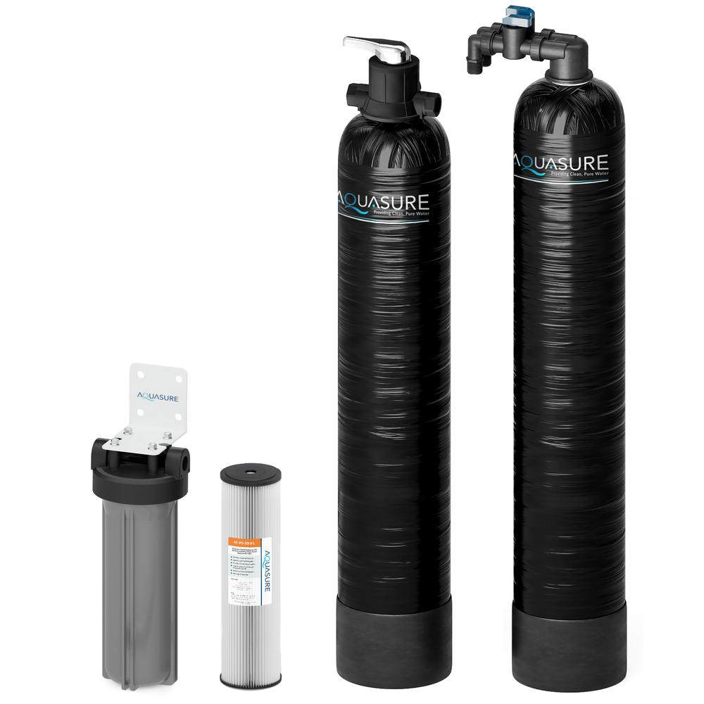 Aquasure Serene Series 10 GPM Salt-Free Conditioning Bundle with Whole House Water Treatment System & Pleated Sediment Pre-Filter