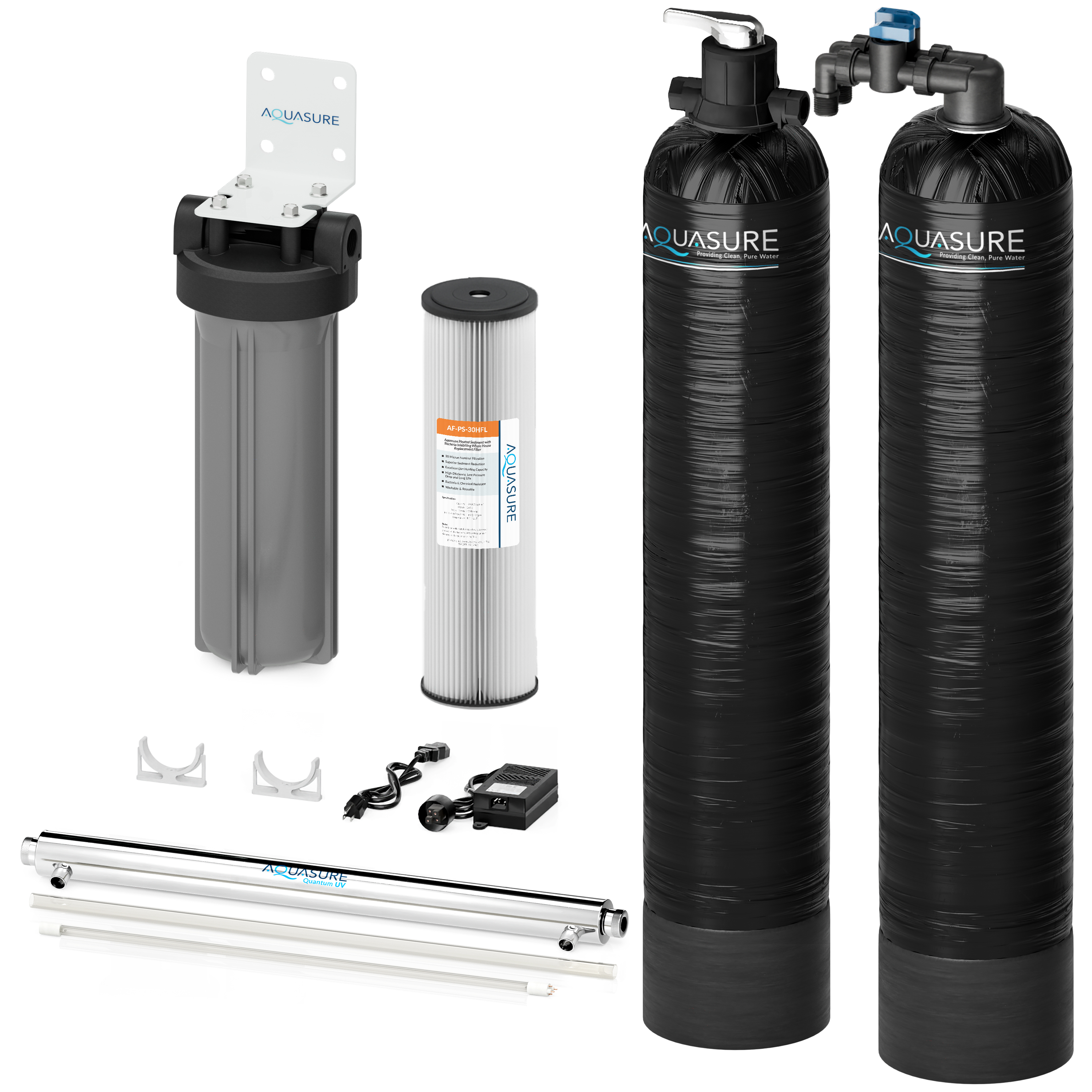 Aquasure Serene 15 GPM Salt-Free Conditioning, Whole House Water Treatment System, Pleated Sediment Pre-Filter and UV Sterilizer
