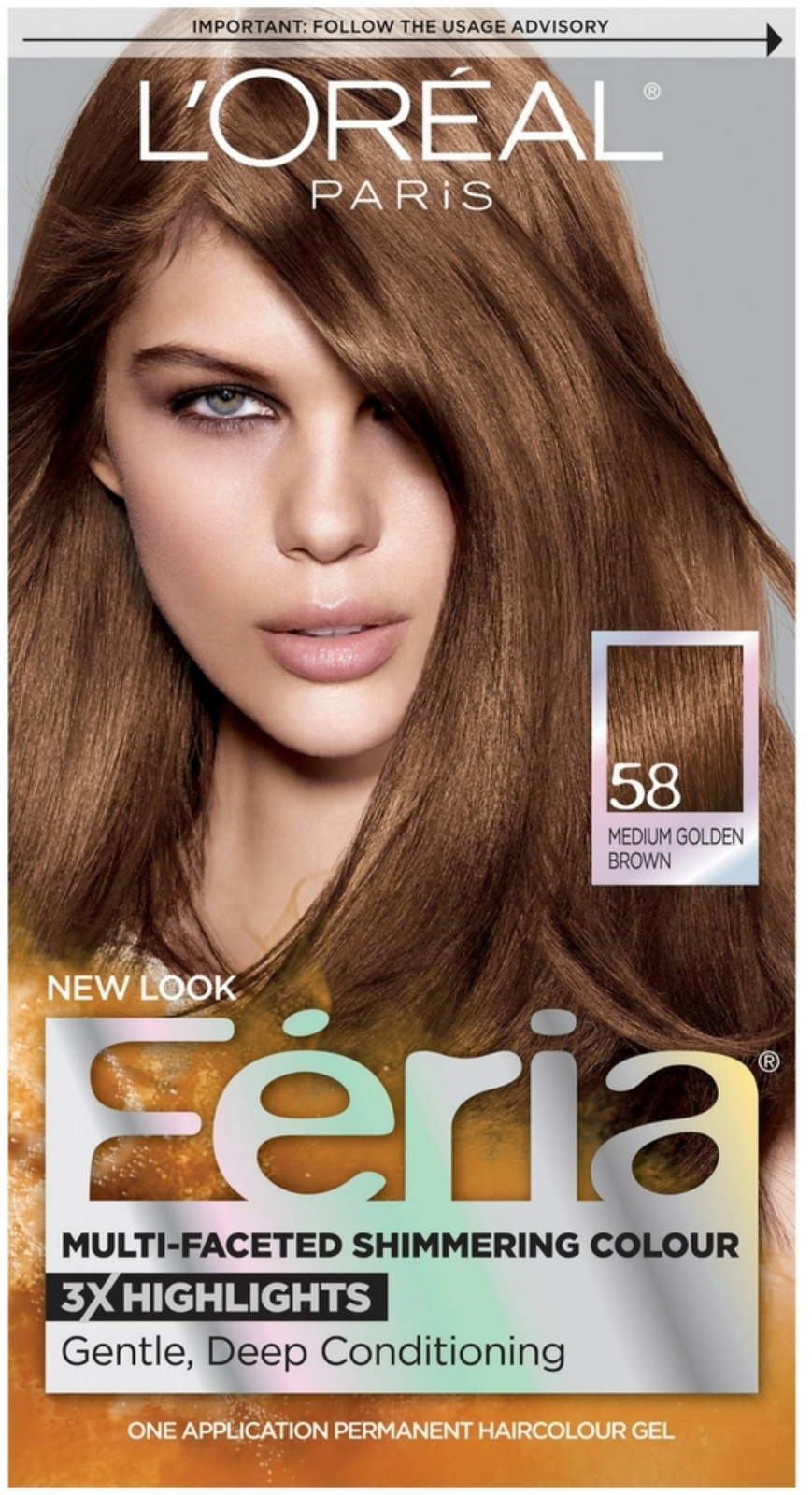 L'Oreal Feria Haircolor Gel, 58 Bronze Shimmer (Medium Golden Brown) 1 ea  7pk