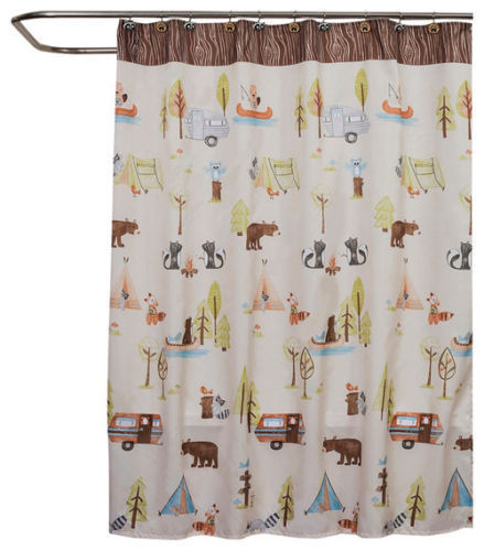 Saay Knight Camping Critters Fabric Shower Curtain Outdoors Theme New Saay Knight Camping Critters Fabric, Outdoor Shower Curtain Camping