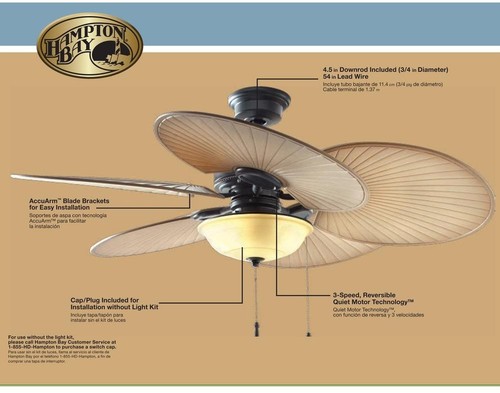 Hampton Bay 51227 48 In Indoor Outdoor Tropical Ceiling Fan
