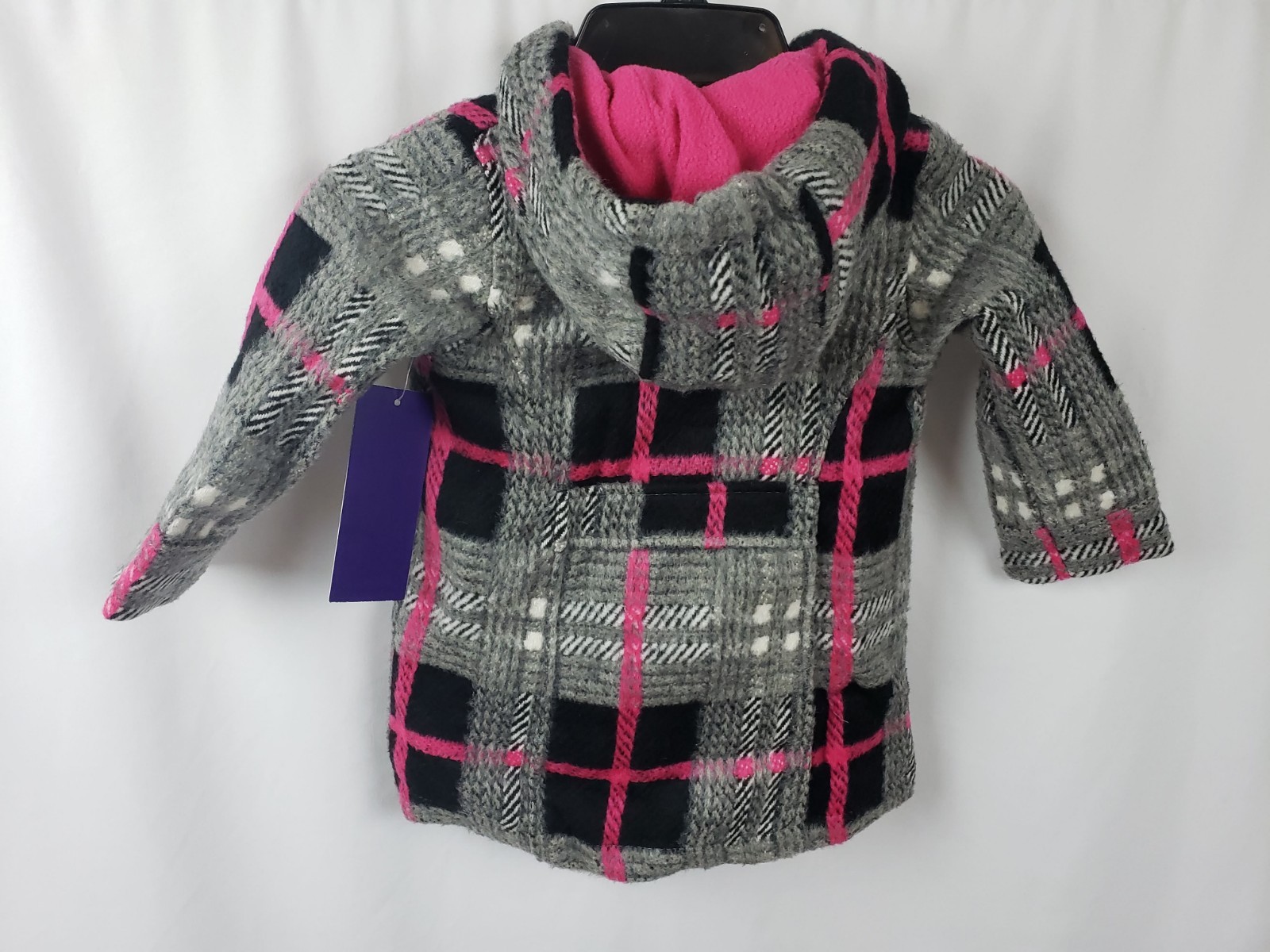 Steve Madden Madden Girl Plaid Pink Black Winter Pea Coat Jacket 18 Months New