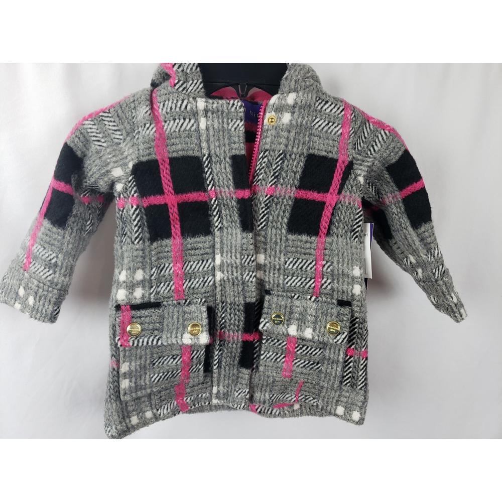 Steve Madden Madden Girl Plaid Pink Black Winter Pea Coat Jacket 18 Months New
