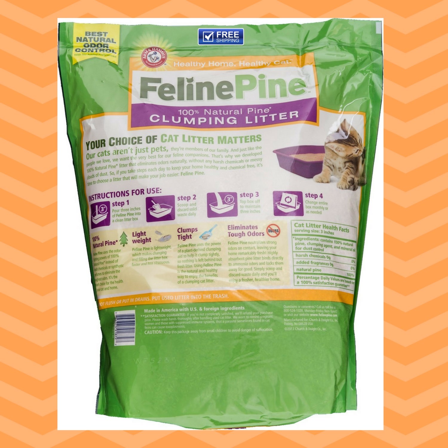 Feline Pine Original Cat Litter 8 Lb Pure Highly Absorbent Pine Litter New