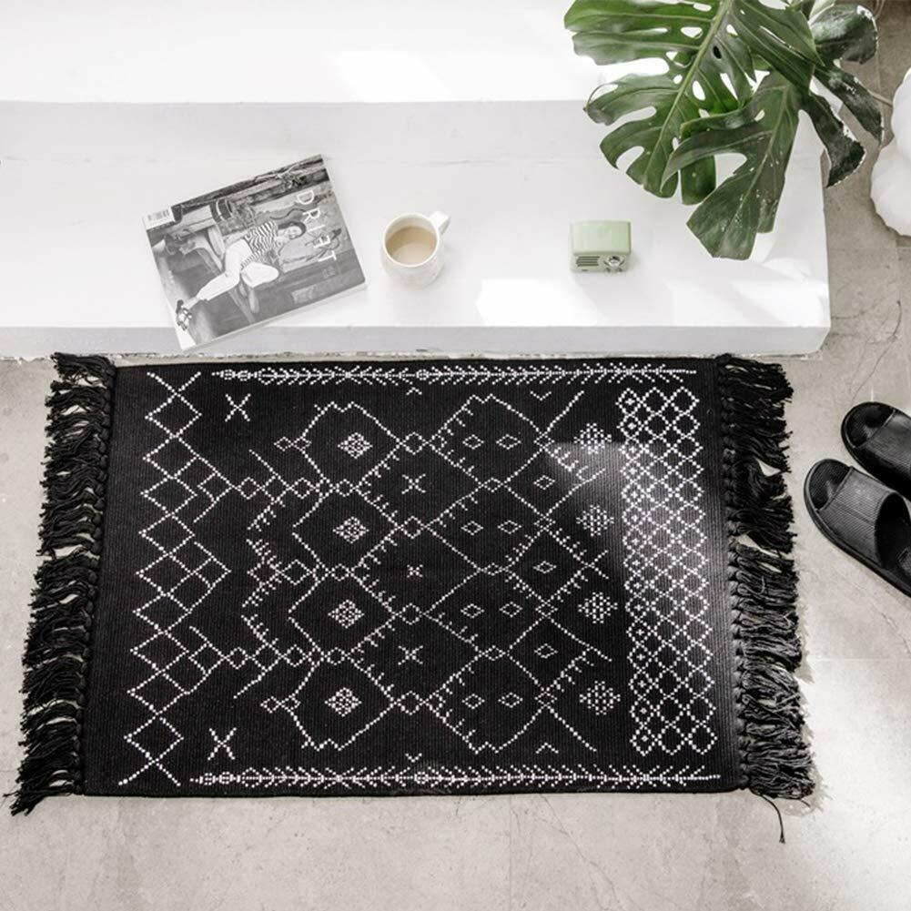 Idee Home Boho Bathroom Rug Black White Bath Mat Woven Cotton Idee Home Boho Bathroom Rug Black