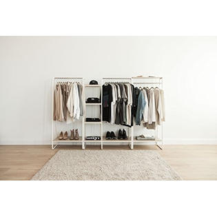 Iris Metal Garment Rack With Wood Shelves White And Light Brown