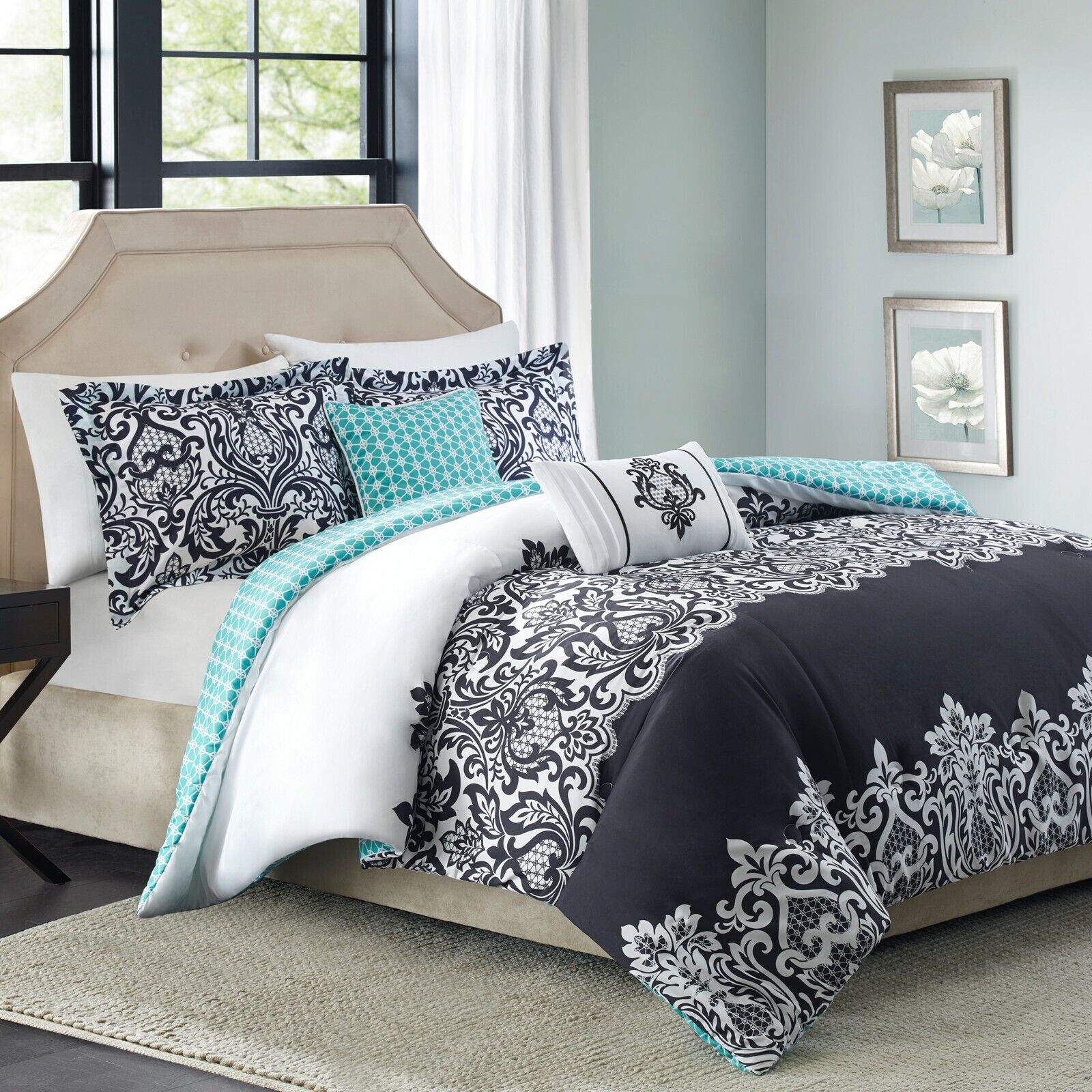 White Aqua Damask Comforter Set, Better Homes And Gardens Duvet Cover