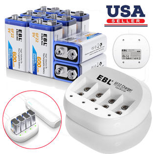 Ebl 8x 600mah 9v Li Ion Rechargeable Batteries 9 Volt Battery Charger 6f22 Usa