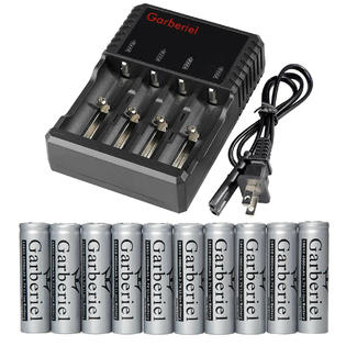 Garberiel 10pcs 18650 Battery 4000mah Rechargeable 3 7 Li Ion Flat Top Head 4 Slot Charger