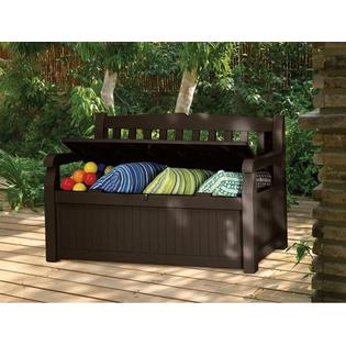 213126 Keter Eden Storage Bench Deck Box Outdoor Patio Garden
