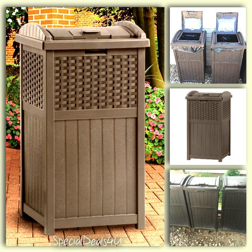 Suncast Ghw173212 Outdoor Trash Hideaway Resin Wicker Patio Suncast Outdoor Trash Hideaway Resin Wicker Patio Garden Garbage Waste Bin Can Basket
