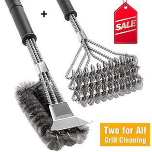 Gpbrush 2 Pcs Bbq Grill Brush Cleaning Stainless Steel Scraper