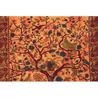 Labhanshi Handicrunch Orange Indian Tree Of Life Bedspread Blossom