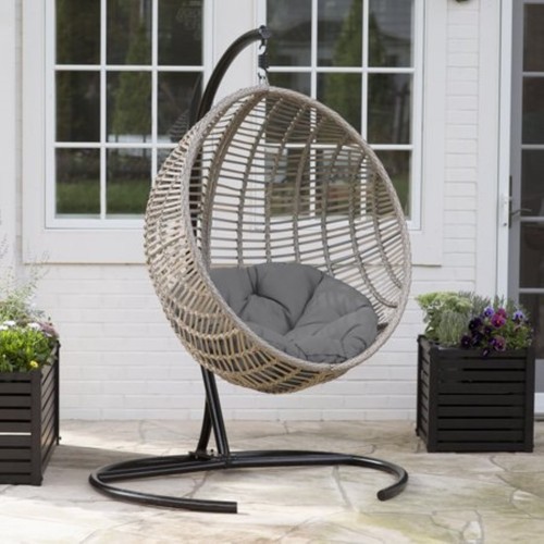 Circle Hanging Chairs Island Bay Resin Wicker Hanging Egg Chair Outdoor Porch Swing Cushion Steel Stand Garden